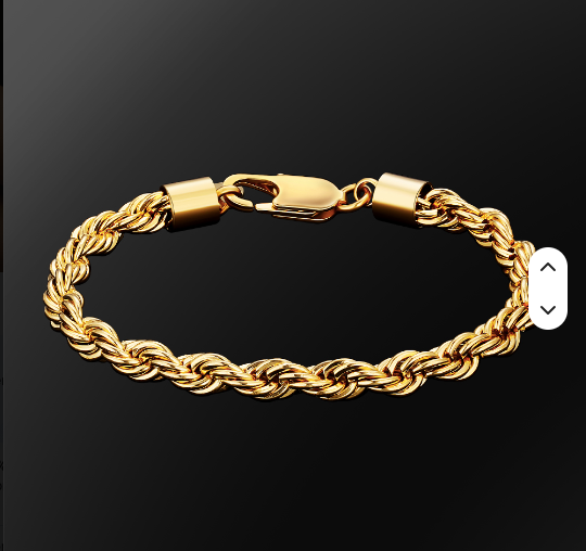 18K Gold Plated Rope Chain Bracelet - 6MM Twisted Woven