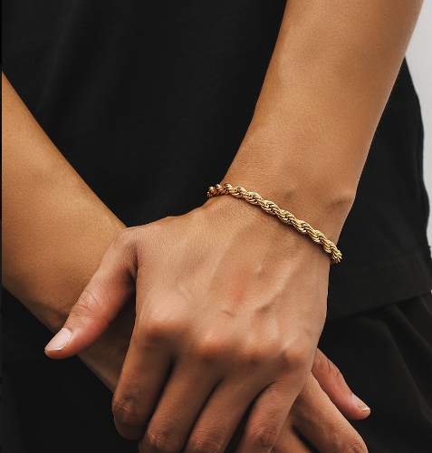 18K Gold Plated Rope Chain Bracelet - 6MM Twisted Woven