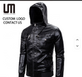 Men's PU Faux Leather Hooded Bomber Biker Jacket