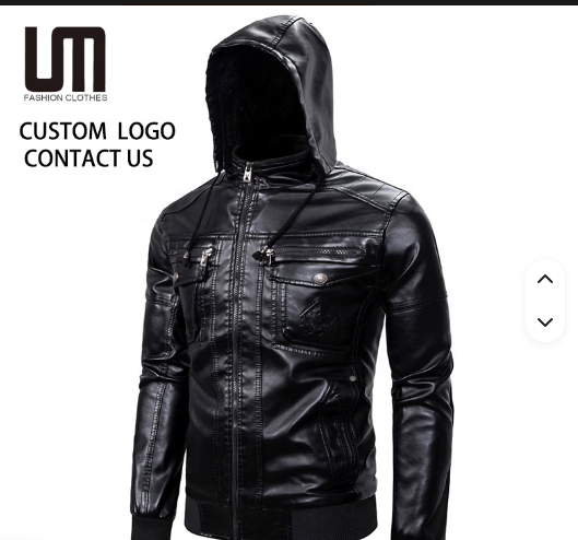 Men's PU Faux Leather Hooded Bomber Biker Jacket