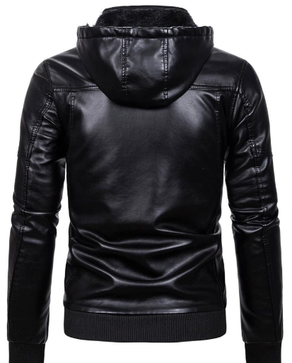 Men's PU Faux Leather Hooded Bomber Biker Jacket