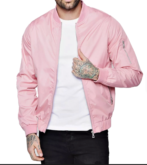 Custom Designed Pink Winter Outdoor Bomber Jacket Men Waterproof Breathable Reversible Eco-Friendly Stand Collar Front Camping