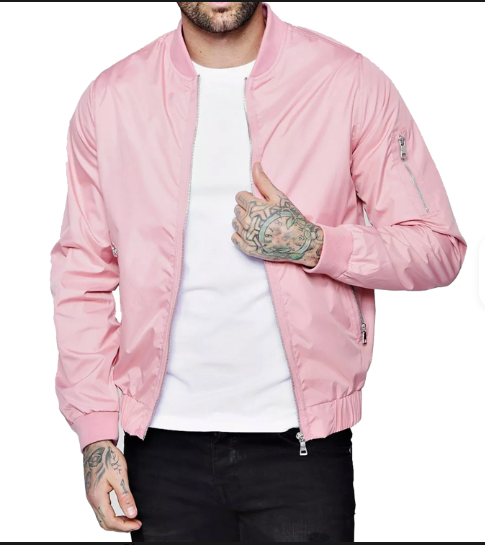 Custom Designed Pink Winter Outdoor Bomber Jacket Men Waterproof Breathable Reversible Eco-Friendly Stand Collar Front Camping