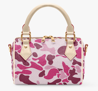 Women's Handbag Custom Zipper Tote Bag Pink Camo Printed PU Leather Cloud Camo Casual Travel Handle Crossbody Bag