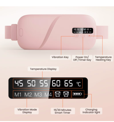 5 Modes Electric Heating Vibration Waist Massage Belt Smart Warm Palace Women Menstrual Heating Pad for Cramps Period Relief