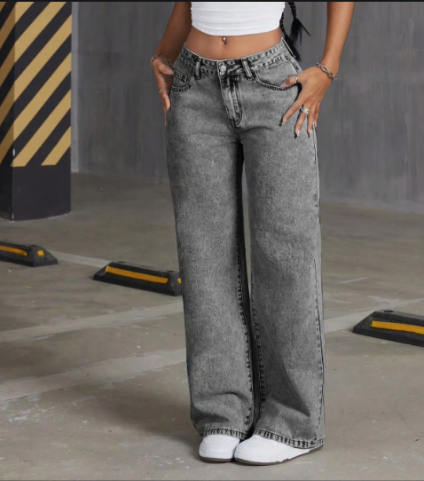 Dark Wash Bow Embroidered Wide Leg Jeans